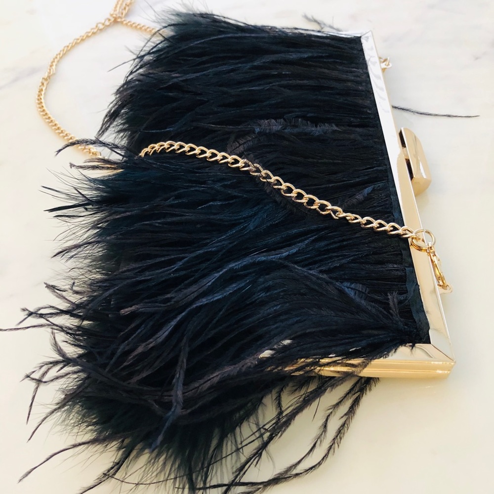 BEBE Luxury OSTRICH Feather Pochette Plume Ella Clutch / Shoulder Bag SOLD